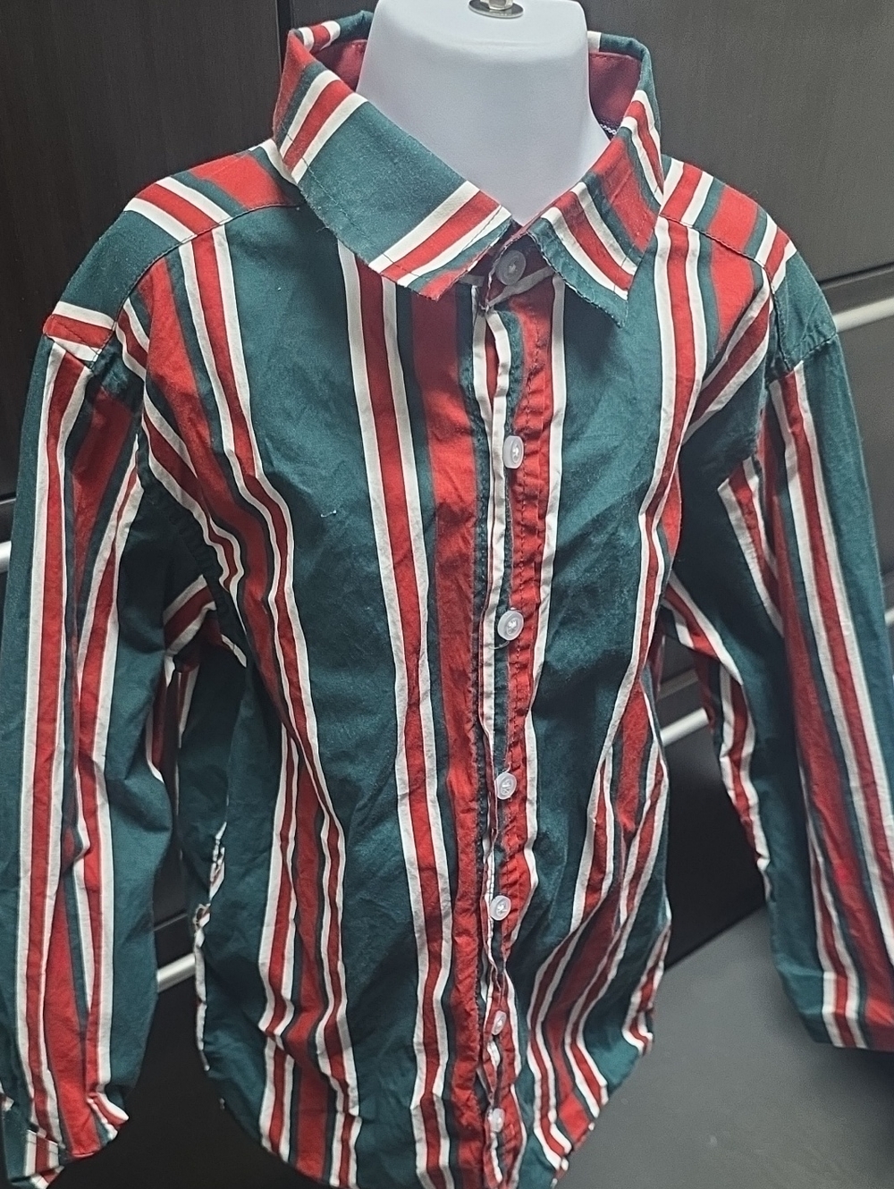 Kids' Green & Red Striped Button-Down Shirt